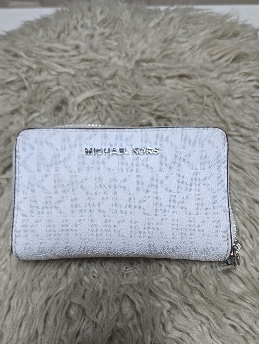 Michael Kors White MK Logo Zip-Around Wallet